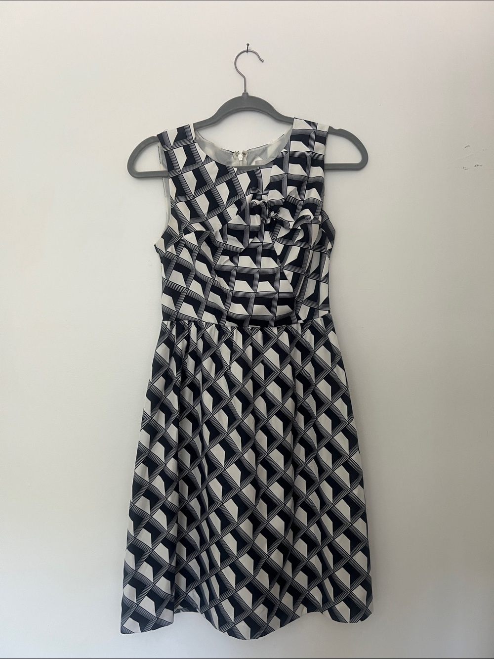 Karen Walker Black and White Geometric Midi Dress with Front Knot